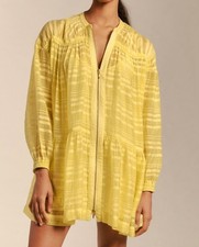 Anthropologie Long-Sleeve Yellow Zip-Front Mini Dress Size S Oversized