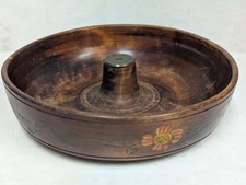 Vintage Wooden Nut Bowl with Floral Design Brass Accent for Cracking Nuts