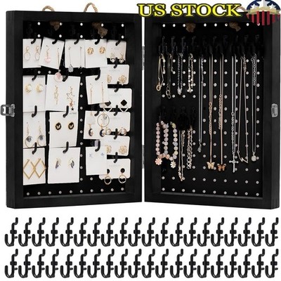 Foldable Jewelry Display Stand 40 Hooks Double Pegboard Retail Organizer New