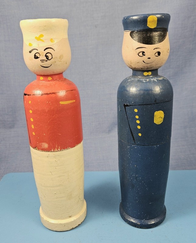 Lot of 2 Vintage Figural Child's Wooden Crayon / Pencil Holders - 1920/40’s