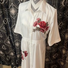 White Boohoo Button Down Dress with Floral Design- Size 10
