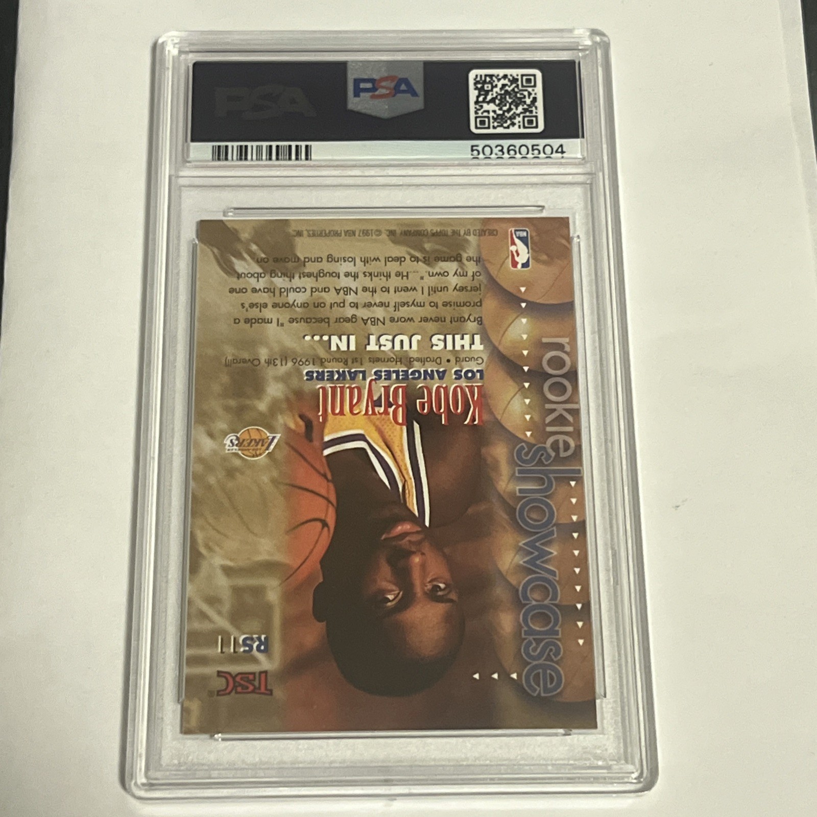 1996-97 Topps Stadium Club - Rookie Showcase Kobe Bryant #RS11 (RC) PSA 8 view 2