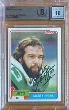 MARTY LYONS SIGNED W/JETS 1981 TOPPS ROOKIE CARD #238 BAS BGS AUTOGRAPH 10 AUTO. rookie card picture