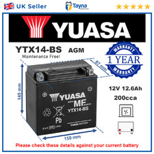 Genuine Yuasa YTX14-BS High Power AGM GEL Motorbike Motorcycle Battery YTX14BS