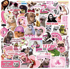 50 PCS Pink Meme Stickers for Adults Women, Pink Funny Waterproof Stickers