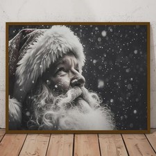 Vintage Santa Claus in Winter Christmas Canvas Art Print Rustic Holiday Decor