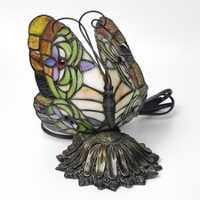 Stained Glass Butterfly Night Light Accent Lamp Flower Base 7.5" Tall