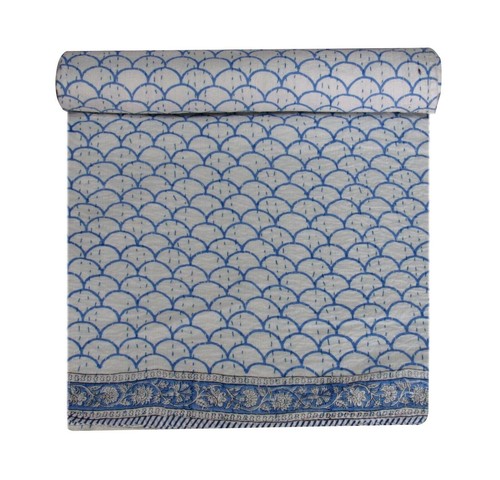 Indian Handmade King Size Cotton Kantha Quilt Hand Block Blanket Bedspread Throw - Picture 1 of 5