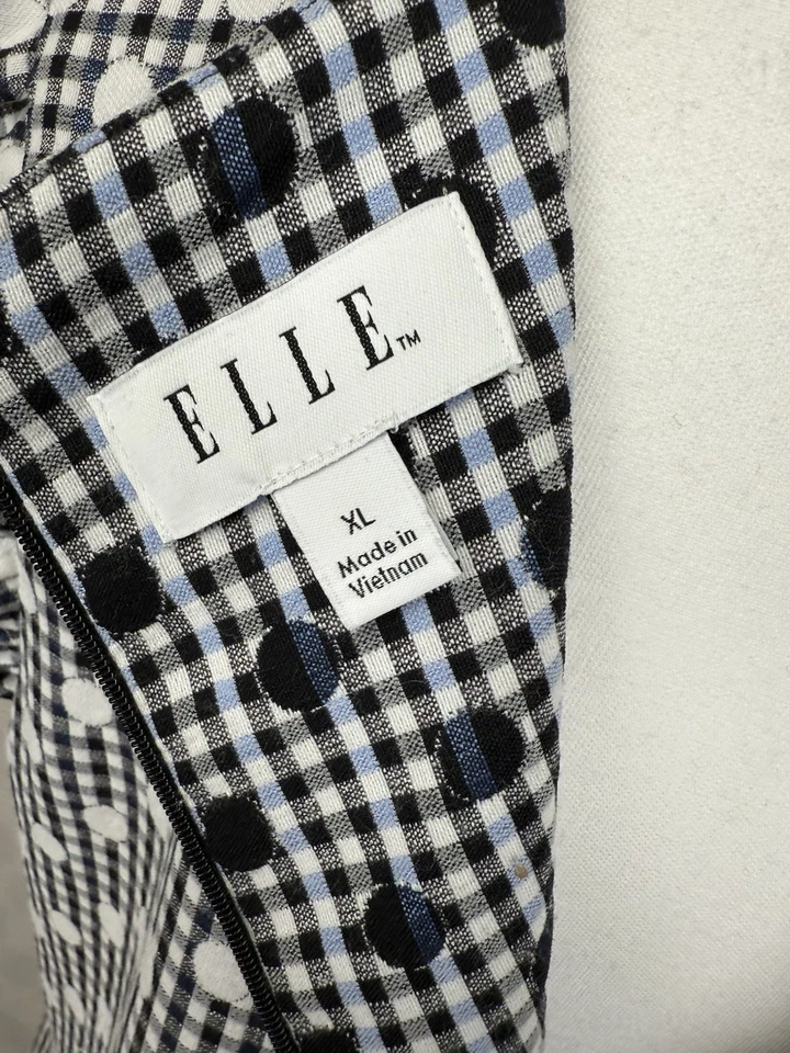 ELLE Women’s XL Black & White Gingham Dot Sheath Dress – Short Sleeve - Image 3 of 4