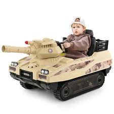 Electric Kids Ride On Tank with Rubber Tracks Rotatable Turret  Working Cannon