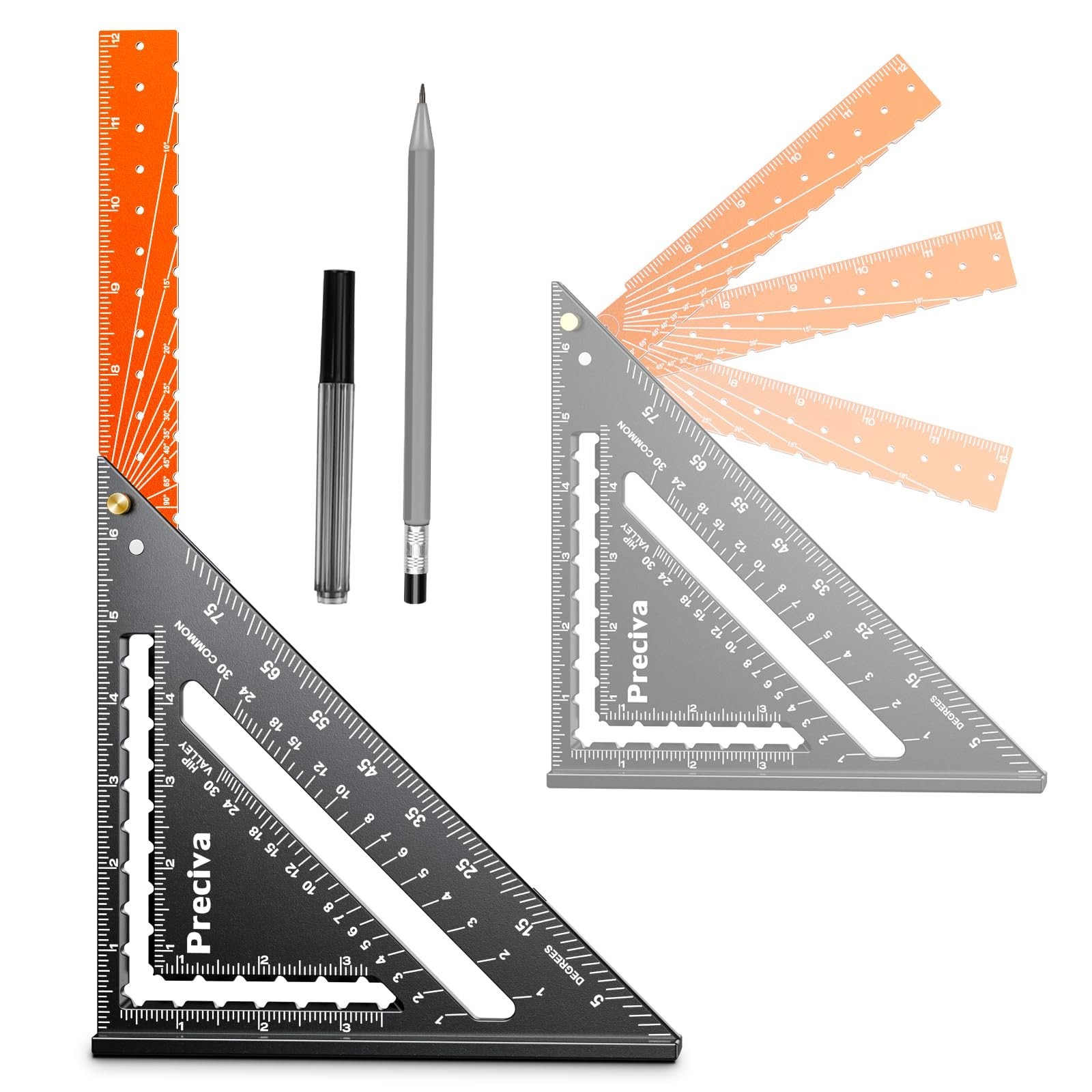 Preciva Foldable Carpenter Square Ruler, 12" (1/16" Scale) Aluminum Alloy Raf...