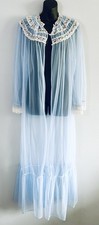 Vintage 70 s Sheer Babydoll Blue Chiffon Peignoir Lingerie Long Robe