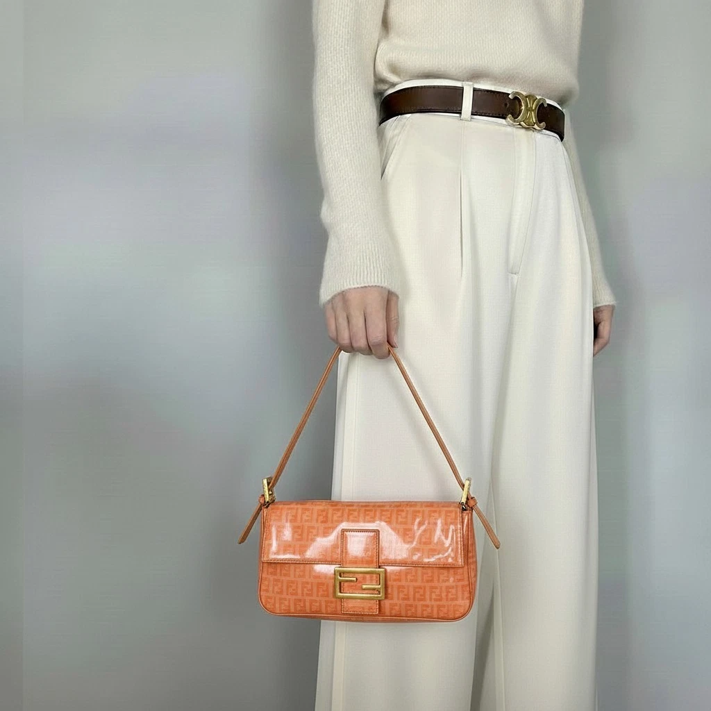 FENDI Mamma Baguette Shoulder Bag Orange Coated Canvas | eBay