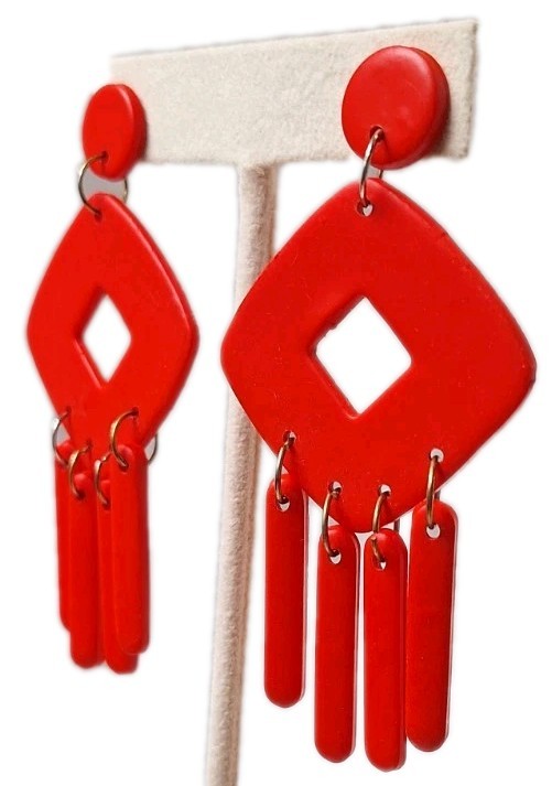 VTG Geo Diamond Drop Dangle  Statement Earrings R… - image 2