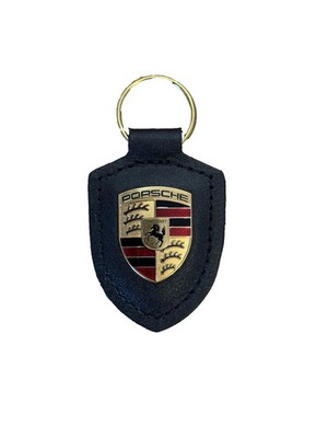 Für Porsche Schlüsselanhänger Wappen Neu Leder Schwarz