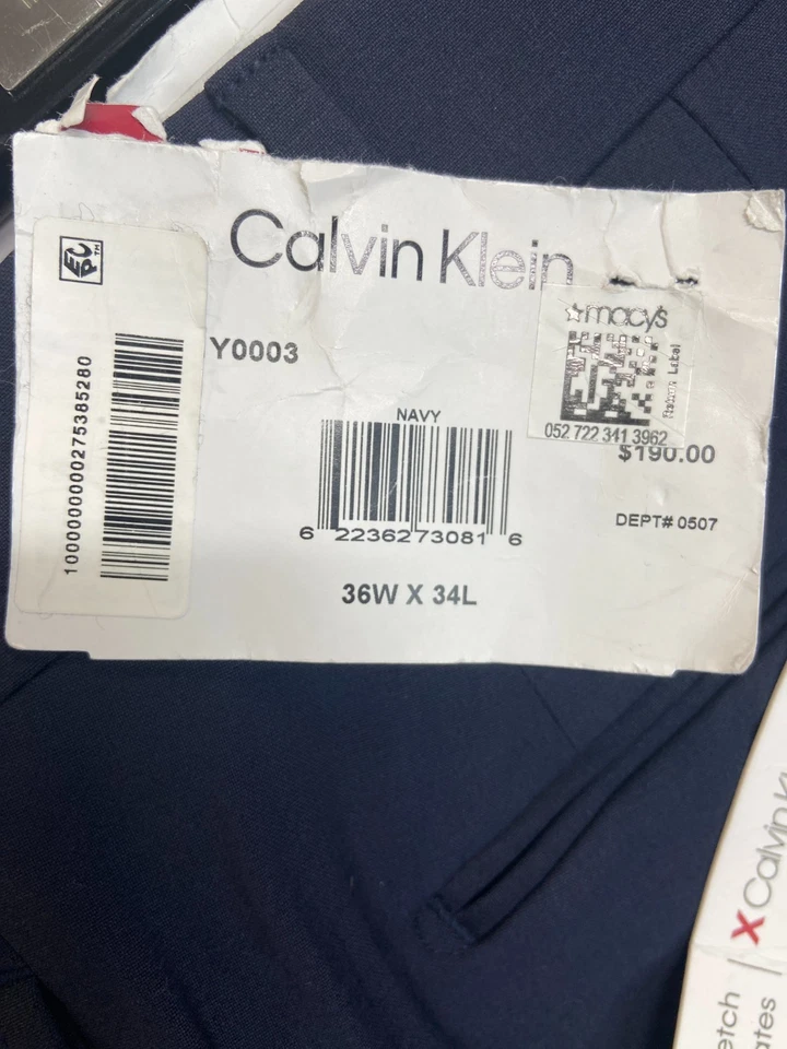Nuevo CALVIN KLEIN Hombres Azul Marino Lana CALCE CEÑIDO Negocios Vestido Pantalones/Pantalones 36x32 Foto 3 de 4