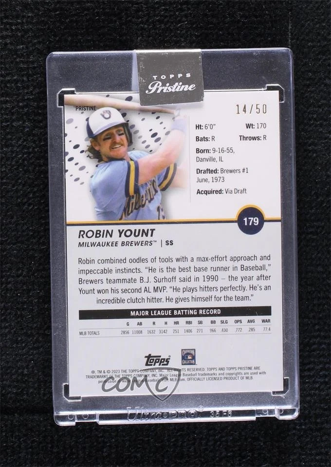 2023 Topps Pristine Gold Pristine Pulsar Refractor /50 Robin Yount #179 HOF - Image 2 of 2