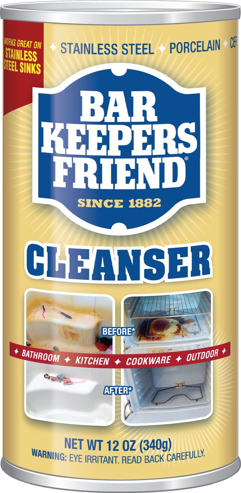 Bar Keepers Friend Cleanser & Polish: 12 OZ 340 g (Pack of 1), Multicolor