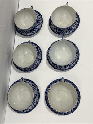 Vintage Blue & White Flying PHOENIX Turkey Bird Set Of 6 Cups And Saucers