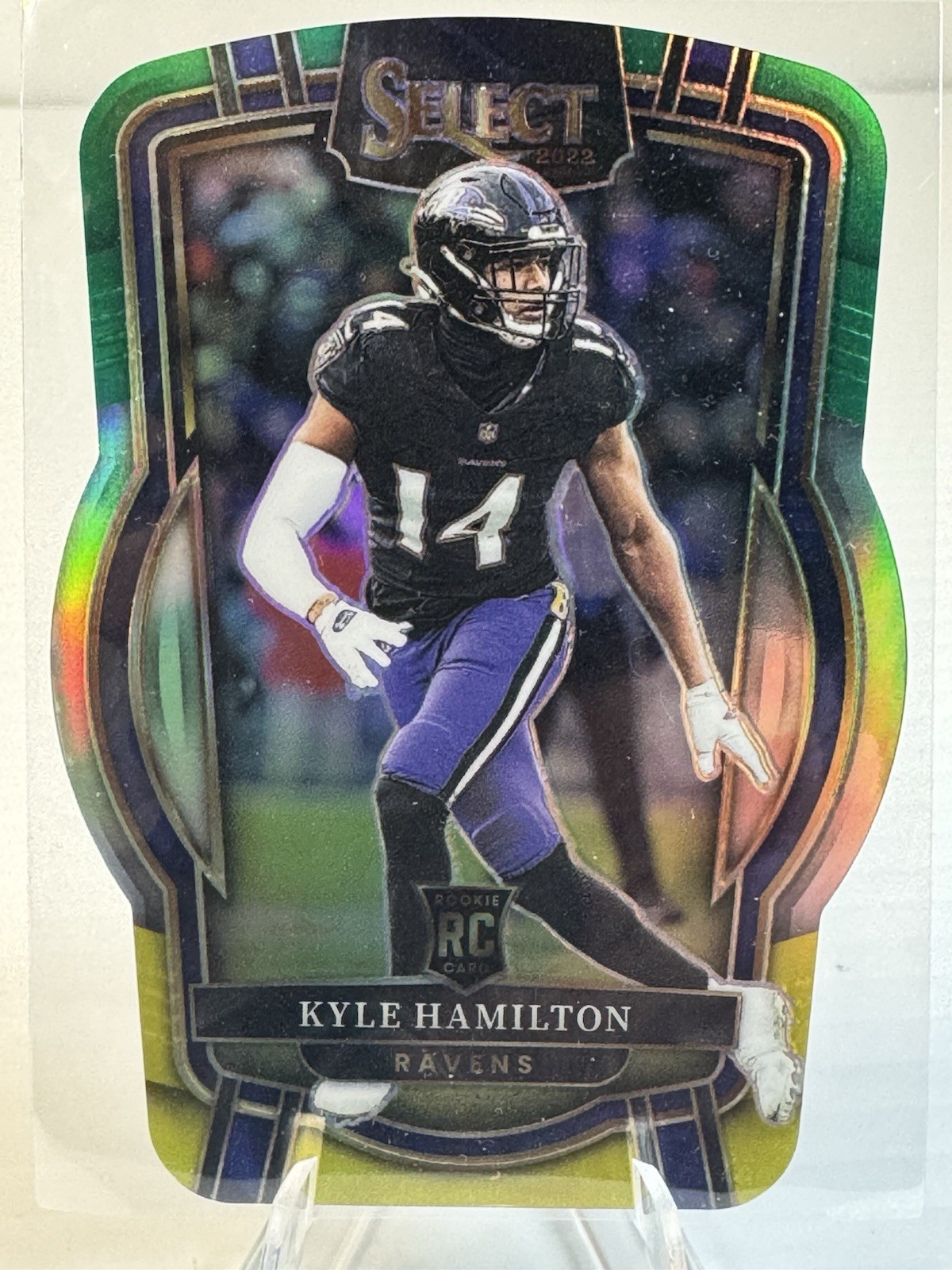 2022 Panini Select Kyle Hamilton RC Club Level Green And Yellow Prizm Die Cut SP
