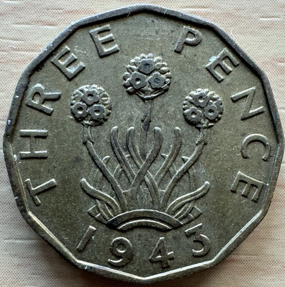 Gran Bretaña 1943 ¡3 peniques como nuevo error! Foto 2 de 2