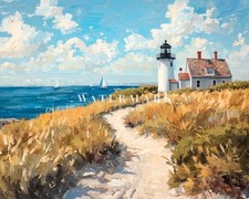 Arte de pared Cape Cod faro pintura al óleo impresión paisaje costero decoración