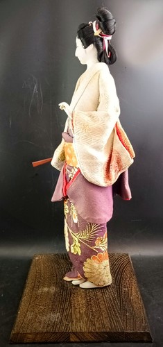 Japanese Geisha Doll 16" Hand-Made Traditional Kimono & Fan On Wood Stand, OBO - Picture 5 of 18