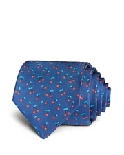 Drake's L130435 Mens Blue Tossed Cherries Silk Classic Tie Size 8