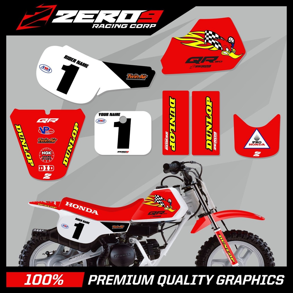 HONDA QR 50 MOTOCROSS GRAPHICS MX GRAPHICS DECALS KIT WOODY HONDA QR 50 MOTOCROSS GRAPHICS MX GRAPHICS DECALS KIT WOODY