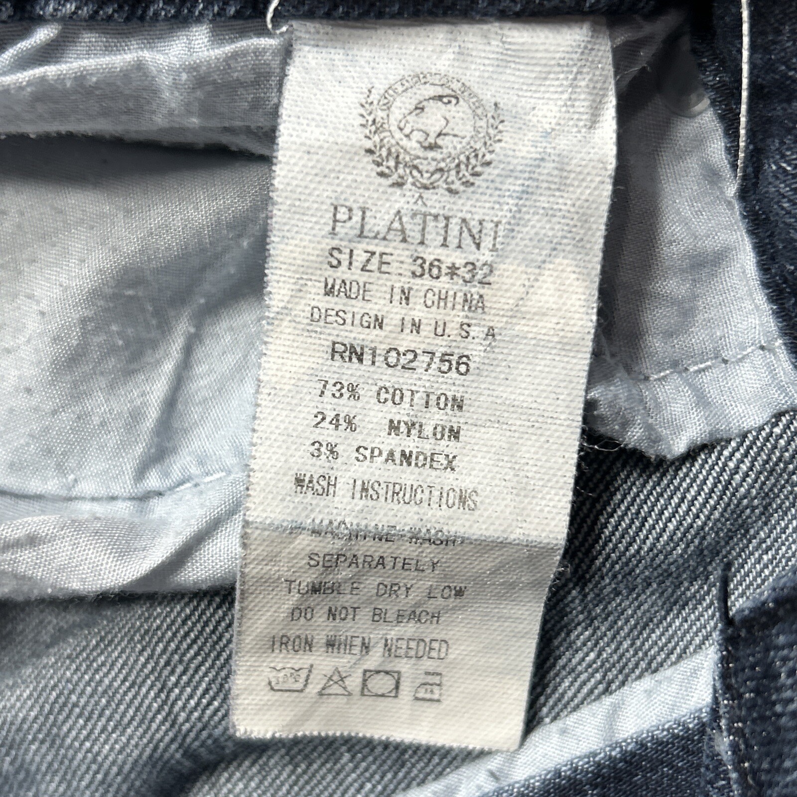 Platini Jeans Men's Sz 36x32 Blue Faded Whisker Studded Back Label Stretch EUC!