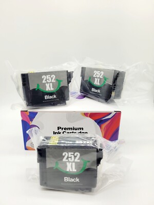 3-Black Color 252XL Ink Cartridge For Epson WorkForce WF-3640