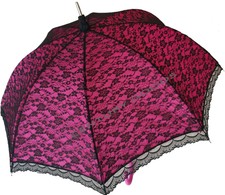 RETRO VIKTORIANISCH SPITZE BRAUT/HOCHZEIT REGENSCHIRM SONNENSCHIRM IN FUCHSIE/