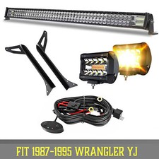 52 Led Light Bar 4 Led Podsmounting Brackets Offroad For 1987-95 Wrangler Yj