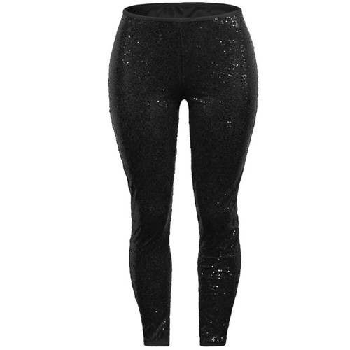 Women's Plus Size Sequin Slim Leggings Pants Women's Sexy Nightclub Trousers - Picture 5 of 16