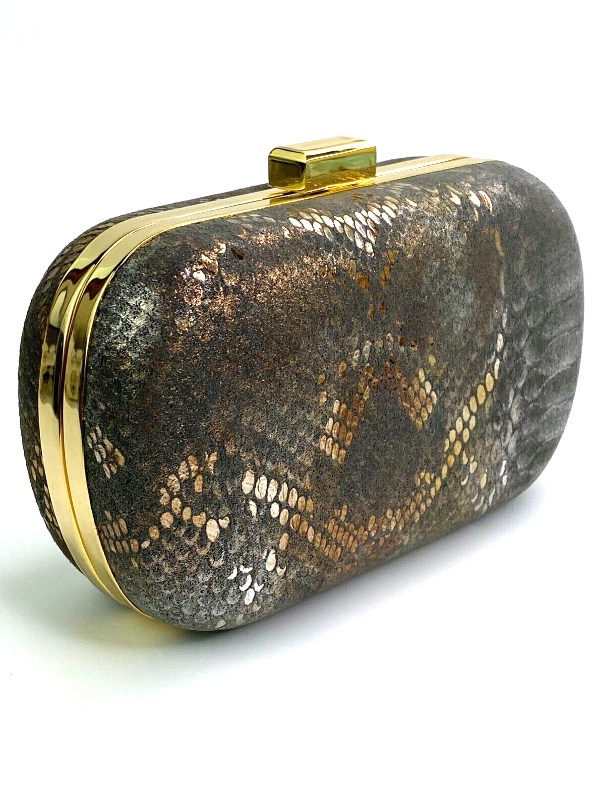 Inge Christopher Multi Metallic Boa Print Leather Minaudiere Evening Bag