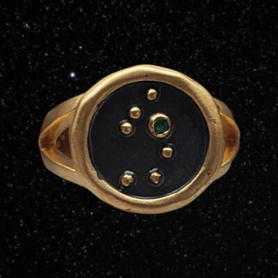 SATYA Taurus Zodiac 18KT Gold PLTD Brass Emerald Ring Sz 10 Handmade In Thailand
