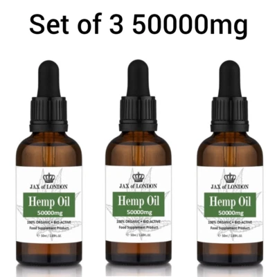 PLUS Organic Hemp Seed Oil 50,000mg -Dropper Bottle 50ml - Set of 3