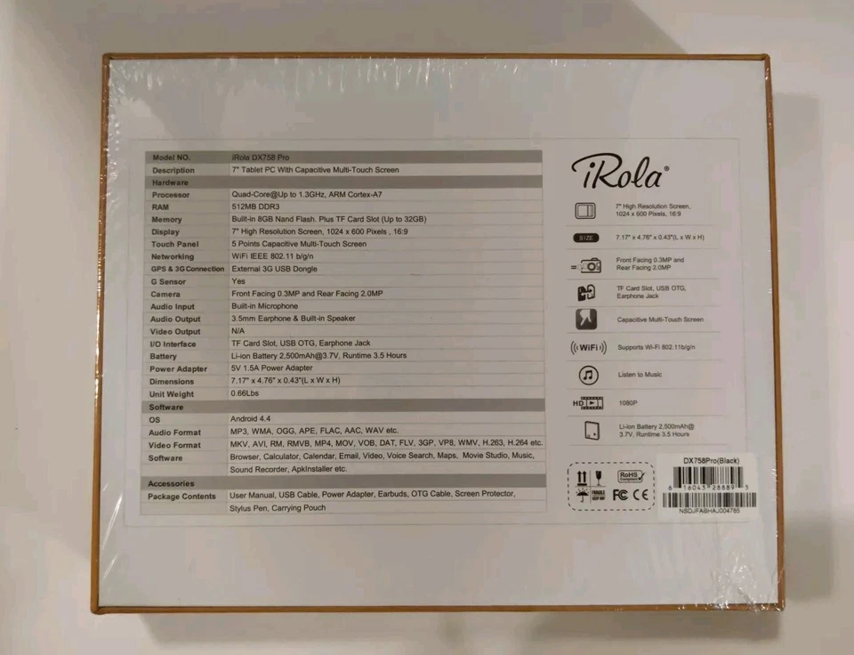 iRola Dx758 Pro 7" HD Tablet 8 GB Bundle, Plus Pink Case - Image 4 of 4