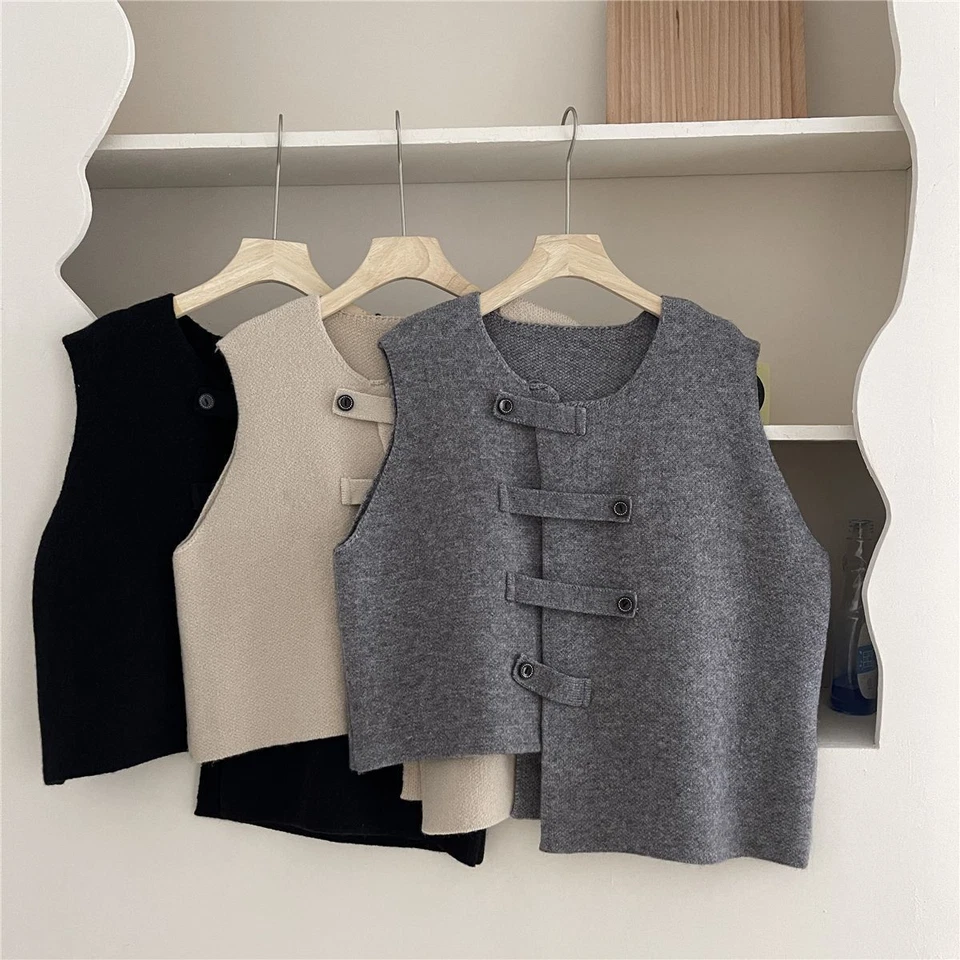 Irregular Cardigan Vest Sleeveless Sweater Women Knit Waistcoat Gilet Tank - Image 3 of 4