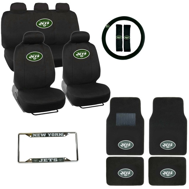 NFL New York Jets Black Car Seat Covers Floor Mats & Steering Wheel
