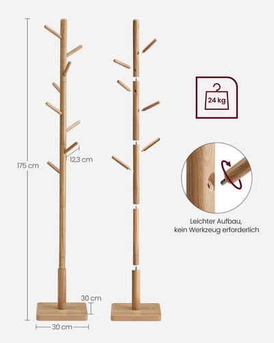 VASAGLE Garderobenständer Kleiderständer Massivholz Jackenständer Baumform - Bild 21 von 30