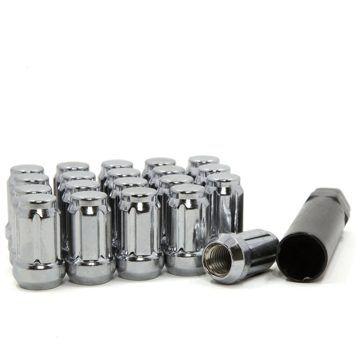 20 LUG NUTS SMALL DIAMETER TUNER SPLINE ACORN 12x1.5 CHROME WITH ONE KEY TOOL