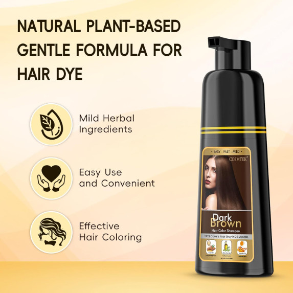 Shampoo Para Cubrir Canas Cabello café oscuro Hierbas Naturales BrilloY Crecimi