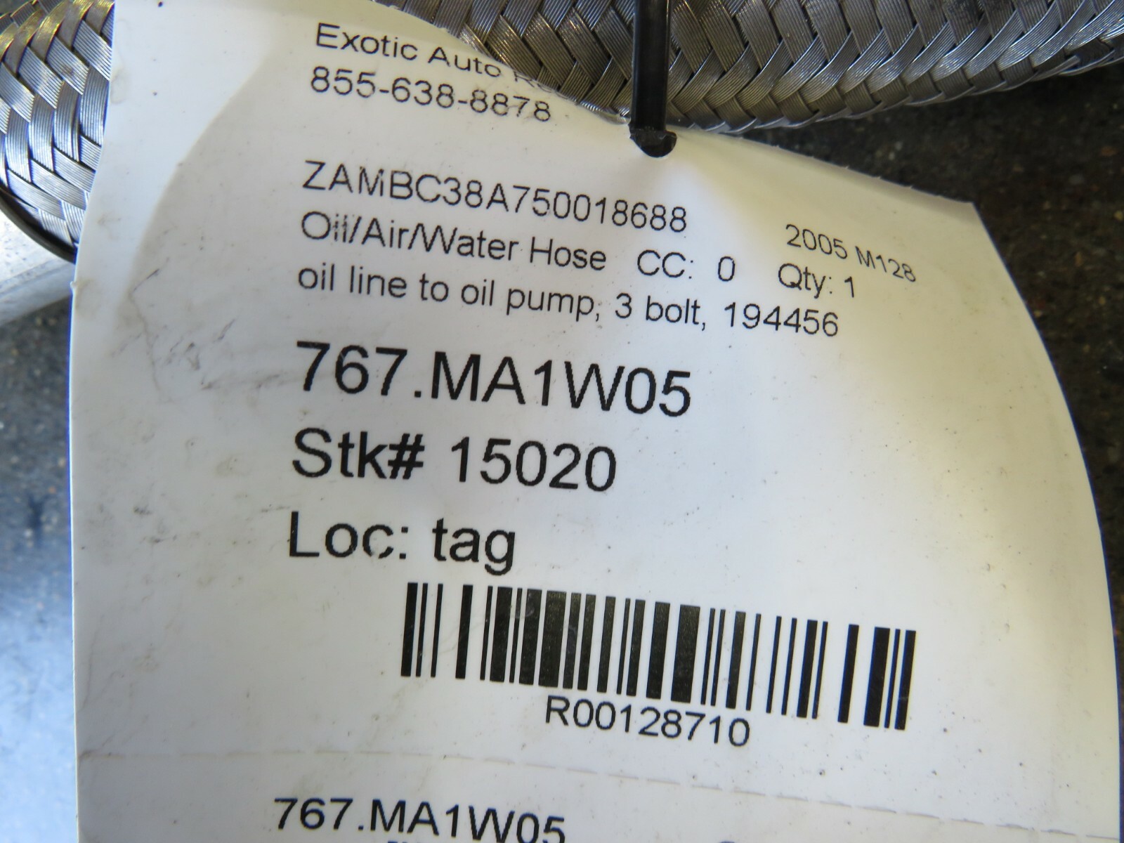 Maserati M128 Coupe, Spyder, Oil Tank to Oil Pump Line, 3 Bolt, Used,194456
