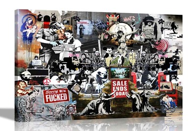 Collage Banksy Leinwandbild Schlafzimmer Wohndeko Graffiti Kunstwerk Bild Wandbild