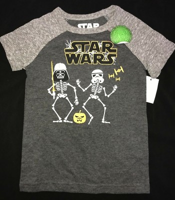 BOYS 18 month STAR WARS dark gray HALLOWEEN TEE SHIRT TOP GLOWS DARK SKELETON @@
