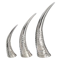 3Er Set Skulptur Horn Keramik Silber HöHe 48Cm Deko Objekt Geschenk Neu