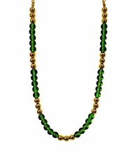 Beautiful green and gold bead necklace made with round glass beads 18.5" New
