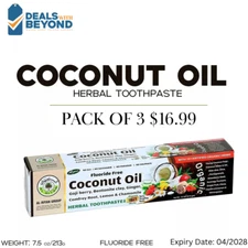 3 Pack ~ Al-Riyan, 10 in 1 Coconut Oil Flouride-Free Herbal Toothpaste, 7.5 oz -