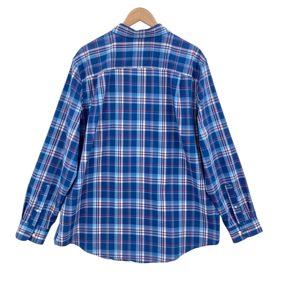 George Shirt Mens 2XL Blue Plaid Classic Fit Cotton Bend Long Sleeve Button Down - Image 2 of 4